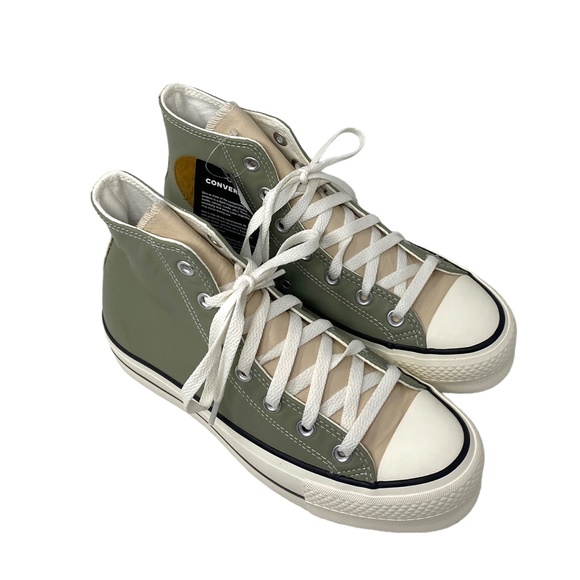 Converse Ctas Lift Platform Shoes Women Leather Green Beige Custom 568163C-WWGBG - Picture 2 of 10
